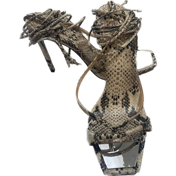 SCHUTZ Vikki Ankle Tie High Heel Sandals Snakeskin  Size 8.5 B - Picture 2 of 8